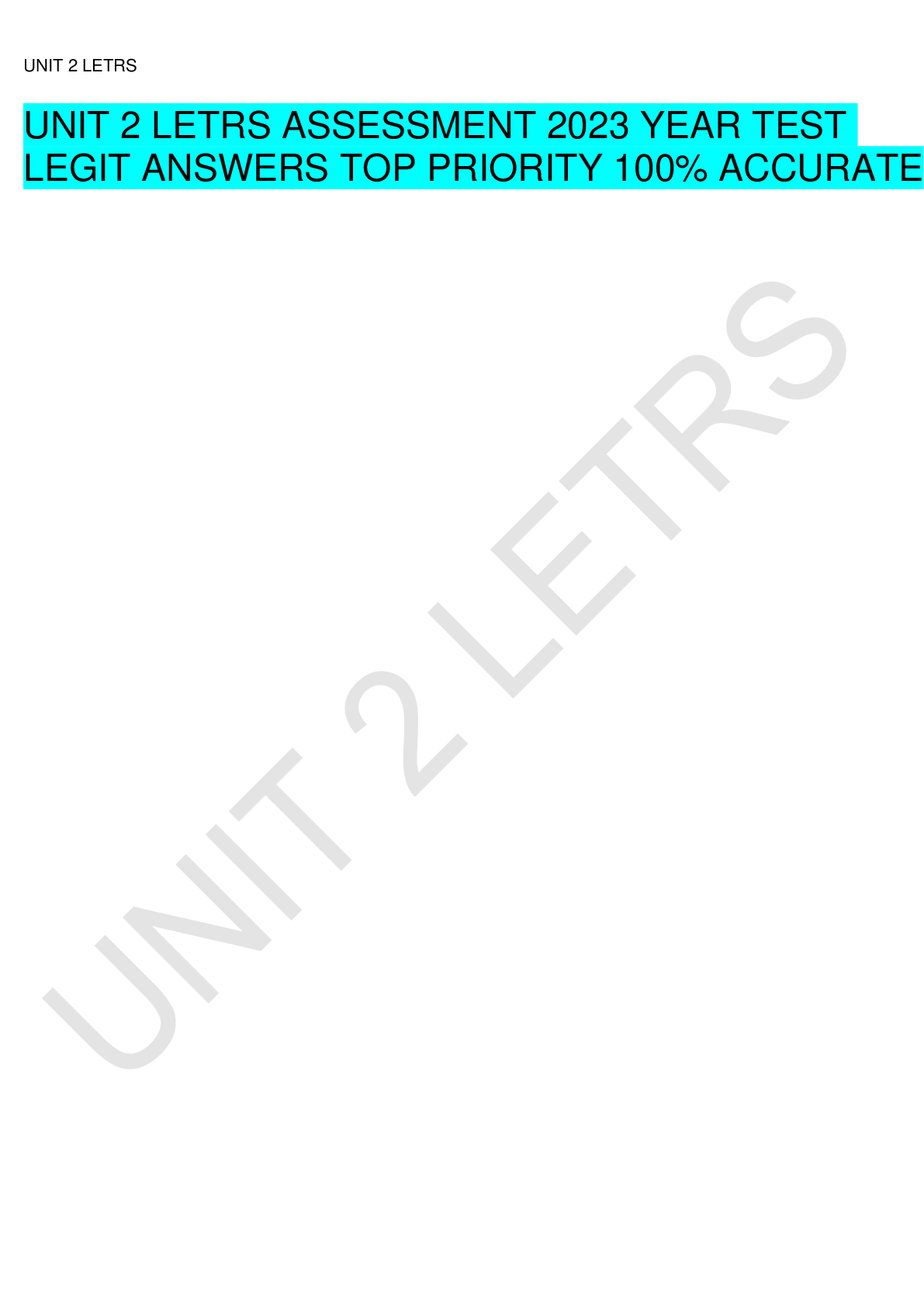 UNIT 2 LETRS ASSESSMENT 2023 YEAR TEST LEGIT ANSWERS TOP PRIORITY 10… | ScholarFriends